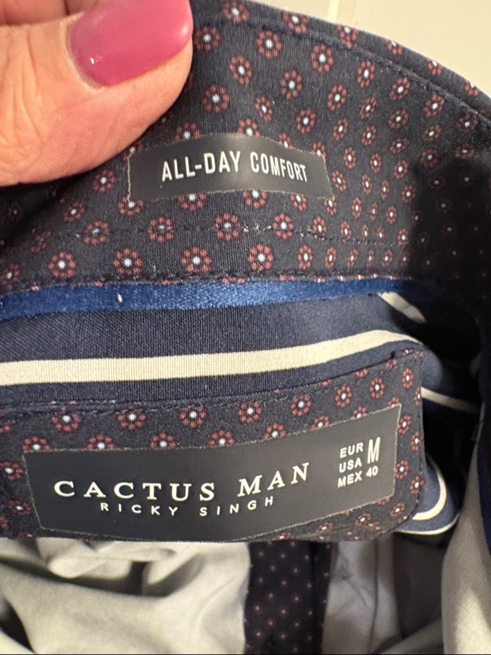 Cactus Man Navy Short Sleeve Button-Down Shirt with Micro Dot Print - Picture 4 of 5